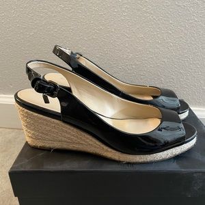 Coach black patent slingback wedge